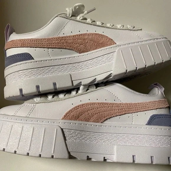 Puma Mayze Platform Sneakers Women’s 7 Lace Up Shoes White Casual New Pink - Picture 10 of 12